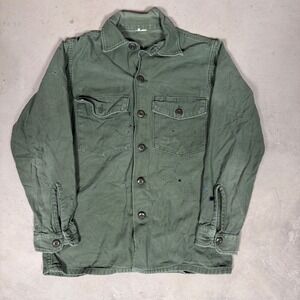 Vintage Military OG-107 Sateen Utility Shirt Olive Drab Distressed Mens Medium